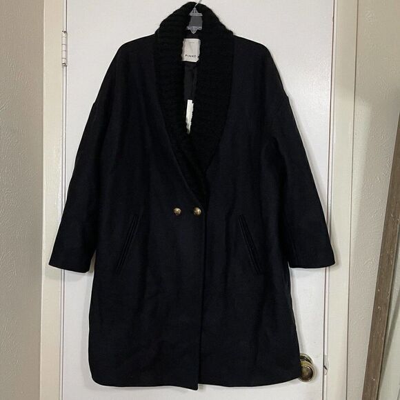 NEW PINKO Italian Wool Knit Overlap Pea Coat Gold accent size US 8 medium - Picture 1 of 7